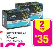 Kotex regular/Deo 40's Pantyliners-2's