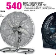 Logik 45cm High Velocity Oscillating Floor Fan 