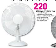 Logik 40cm White Desk Fan 
