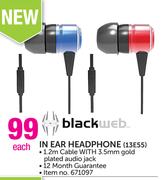 Black Web In Ear Headphone-13E55 Each