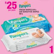 Pampers Fresh Wipes-64's Or Sensitive Wipes-56's Per Pack