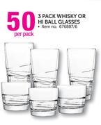 3 Pack Whisky Or Hi Ball Glasses-Per Pack