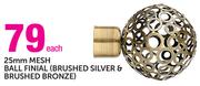Decorland 25mm Mesh Ball Finial(Brushed Silver & Brushed Bronze) Each