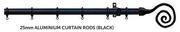 Decorland 25mm Aluminium Curtain Rods(Black)-1.5m
