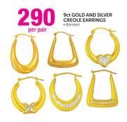 9ct Gold and Silver Creole Earrings-Per Pair