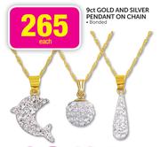 9ct Gold and Silver Pendant on Chain Each