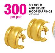 9ct Gold and Silver Hoop Earrings-Per Pair
