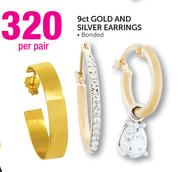 9ct Gold and Silver Earrings-Per Pair