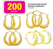 9ct Gold and Silver Creole Earrings-Per Pair