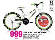 Raleigh 16 or 20" Boys or Girls MXR Mountain Bike Each