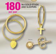 9ct Gold-Studs And Sleepers-Per Pair