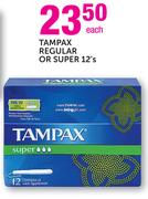 Tampax Regular Or Super-12's Each