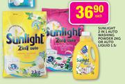 Sunlight 2 In 1 Auto Washing Powder 2kg Or Auto Liquid 1.5Ltr-Each