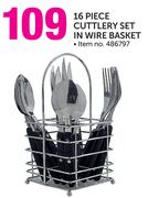16 Piece Cuttlery In Wire Basket