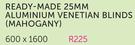 Ready-Made 25mm Aluminium Venetian Blinds(Mahogany) 600x1600mm