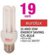 Eurolux 11 And 15W Energy Saving CFL Bulb-Each