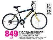 Raleigh 24" Or 26" Mens Or Ladies Ascent Mountain Bike-Each