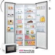 Hisense 508L Side By Side Fridge/Freezer 827139 + Free Hisense 20L Solo Microwave