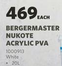 Berger Master Nukote Acrylic PVA (White)-20L Each