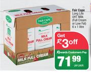 Fair Cape Long Life UHT Milk (Full Cream Or Low Fat)-6 x 1 Litre Per Pack