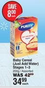 Purity Baby Cereal (Just Add Water) Stage 1-3 Assorted-200g Each