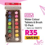 Simple Choice Water Colour Tablets & Brush-12 Per Pack