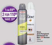 Dove Anti-Perspirant Deodorant For Men Or Women Assorted-For 1 x 250ml