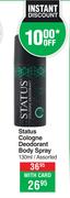 Status Cologne Deodorant Body Spray Assorted-130ml