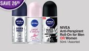 Nivea Anti-Perspirant Roll-On For Men Or Women Assorted-For 3 x 50ml