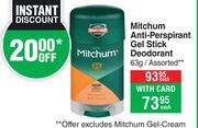Mitchum Anti-Perspirant Gel Stick Deodorant Assorted-63g Each