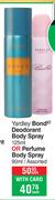 Yardley BondST Deodoramt Body Spray 125ml Or Perfume Body Spray 90ml Assorted-Each
