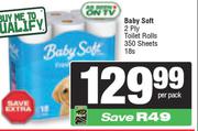 Baby Soft 2 Ply Toilet Rolls 350 Sheets-18s Per Pack