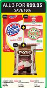 GoldenCloud Cake Wheat Flour 2.5Kg, Ace Super Maize Meal 2.5Kg & Tastic LongGrain Rice 2kg-For All 3