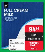 M Long Life Milk 6 x 1Ltr-Each