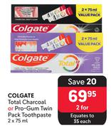 Colgate Total Charcoal Or Pro-Gum Twin Pack Toothpaste-For 2 x 2 x 75ml