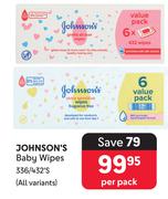 Johnson's Baby Wipes 336/432's (All Variants)-Per Pack