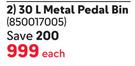  Five 30L Metal Pedal Bin-Each