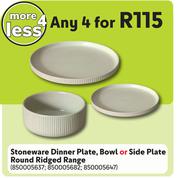 Stoneware Dinner Plate, Bowl Or Side Plate Round Ridged Range-For Any 4