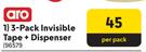 Aro 3-Pack Invisible Tape + Dispenser 96579-Per Pack