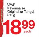 Spar Mayonnaise (Original Or Tangy)-750g Each