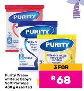 Purity Cream Of Maize Baby's Soft Porridge Assorted-For 3 x 400g