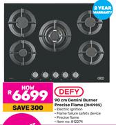 Defy 90cm Gemini Burner Precise Flame DHG905
