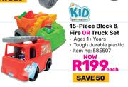 Kid Connection 15 Piece Block & Fire Or Truck Set-Each
