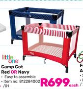 Little One Camp Cot Red Or Navy-Each