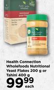 Health Connection Wholefoods Nutritional Yeast Flakes 200g Or Tahini 400g-Each