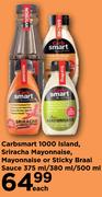 Carbsmart 1000 Island Sriracha Mayonnaise,Mayonnaise Or Sticky Braai Sauce-375ml/380ml/500ml Each