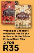 Wazoogles Chocolate Moondust,Vanilla Sky Or Peanut Butterlicious Protein Blend-For 2 x 33g
