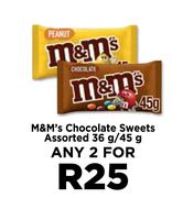 M&M Chocolate Sweets Assorted-For Any 2 x 36g/45g