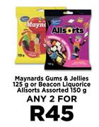 Maynards Gums & Jellies 125g Or Beacon Liquorice Allsorts Assorted-For Any 2 x 150g