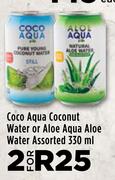Coco Aqua Coconut Water Or Aloe Aqua Aloe Water Assorted-For 2 x 330ml